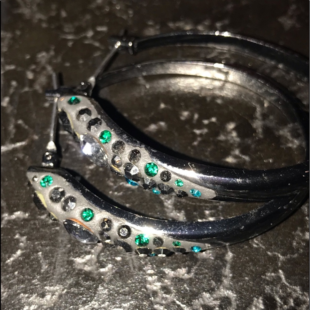 Alexis Bittar hoop earrings,green/blue crystals